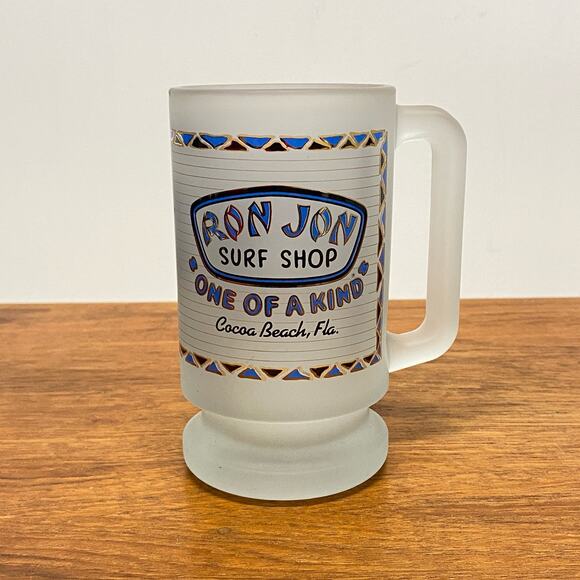 Ron Jon Surf Shop Frosted Glass Beer Mug Cocoa Beach Florida Souvenir Stein‎ USA - Picture 1 of 8